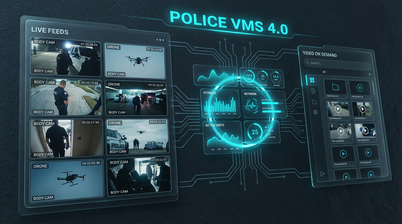 Police.live AI video analytics dashboard with live threat detection